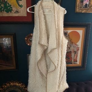 Long Sherpa ivory duster vest